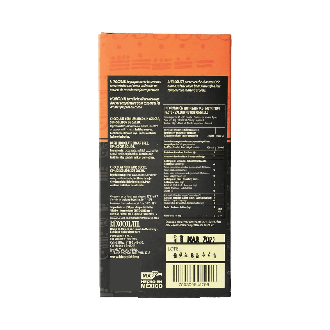 Chocolate Semi Amargo Sin Azúcar 80 G - Ki´xocolatl KITIK
