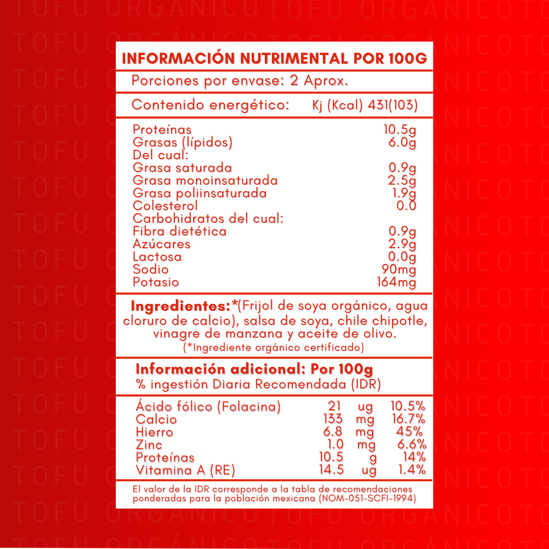 Tofu Orgánico Sabor Chipotle - 200 grs | Sano Mundo